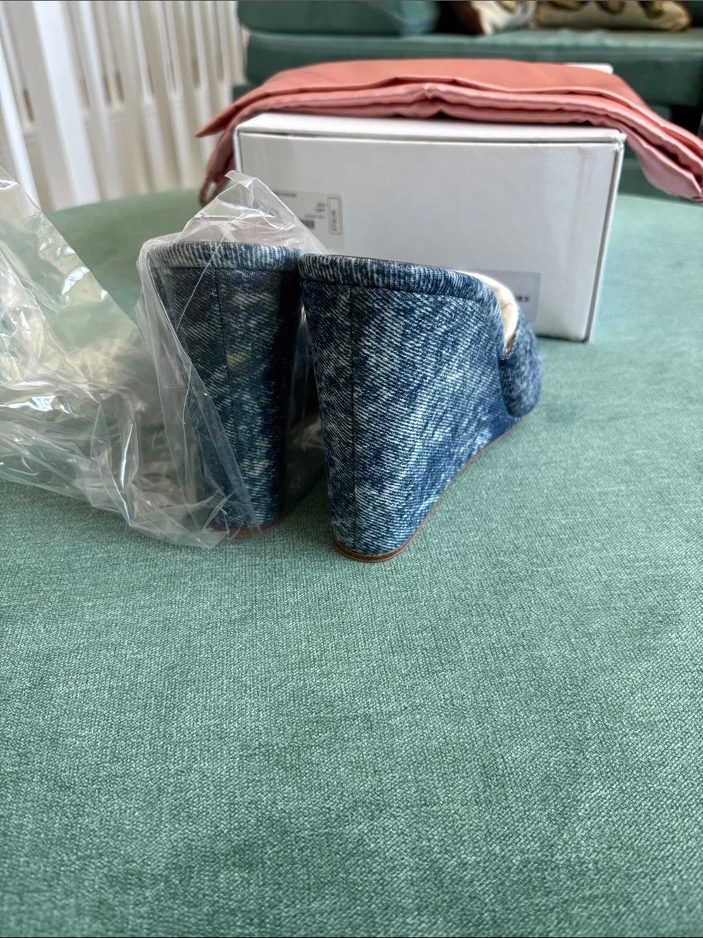 Amina Muaddi Lupita Wedge 95 mm Heel- Denim Acid Open-Toe Wedge - Size EU 38.5